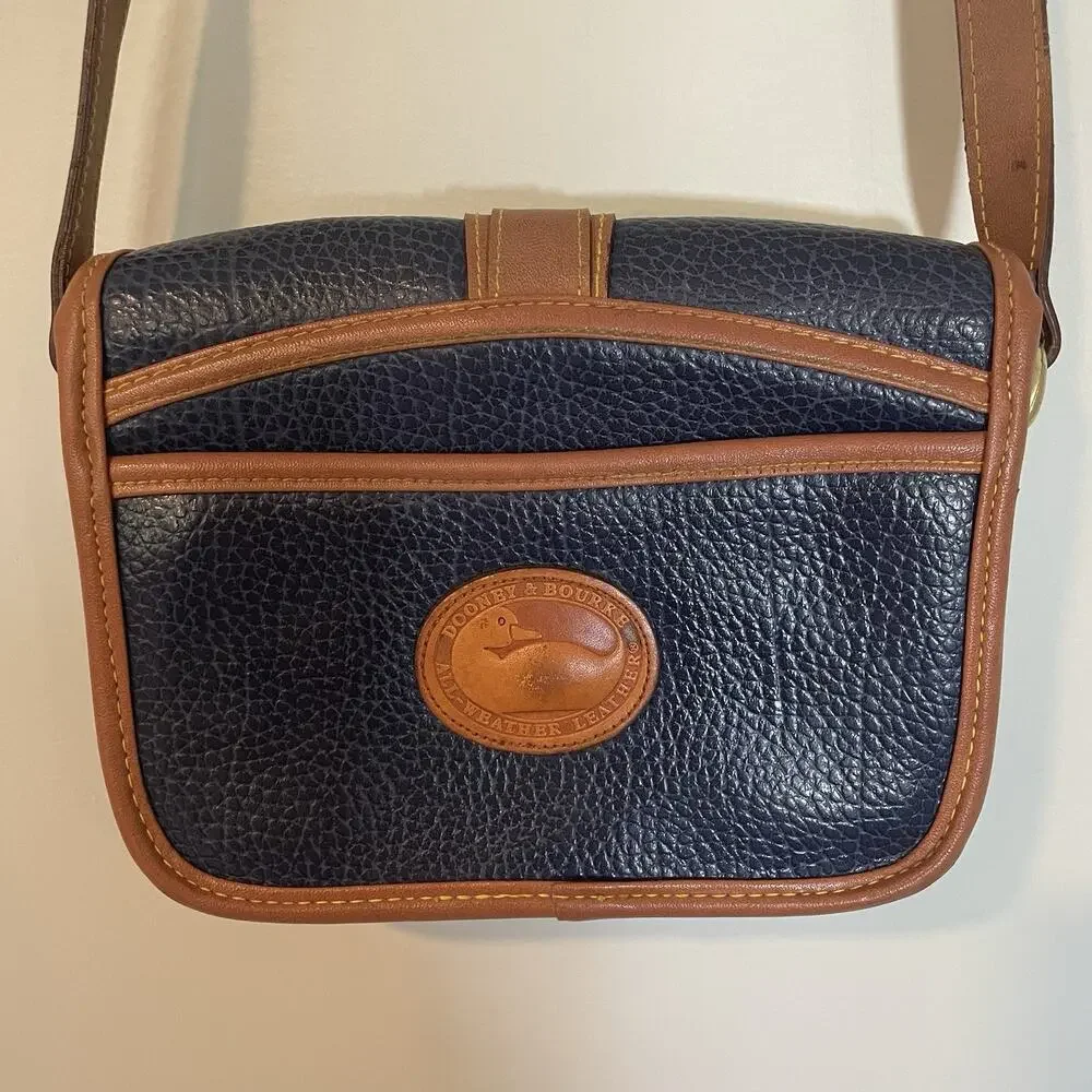 Dooney & Bourke VTG All Weather Leather Equestrian Saddle Bag Crossbody Blue‎
